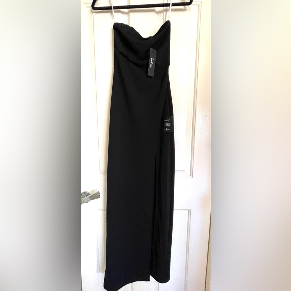 NWT Lulu's Strapless Black Maxi Dress with High Side Slit